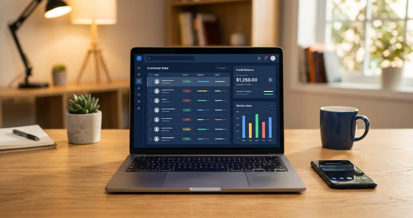 IPTV Reseller Panel auf einem Laptop mit Kundenverwaltung und Statistiken